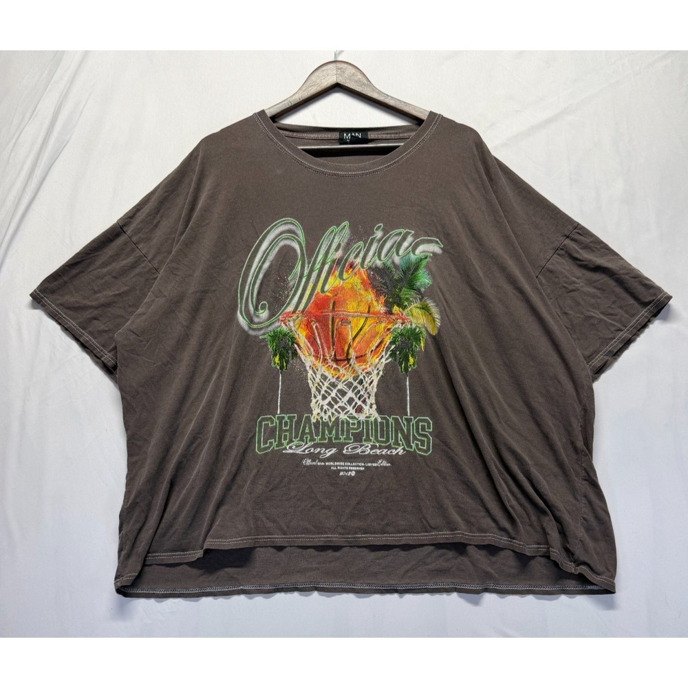 boohooMAN Oversized T-Shirt Men XL Brown Champions Long Beach Basketball Graphic
